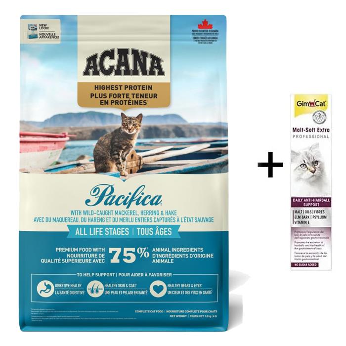 Acana Pacifica Balıklı Tahılsız Kedi Maması 4,5 kg + (Gimcat Malt Extra 100 g)