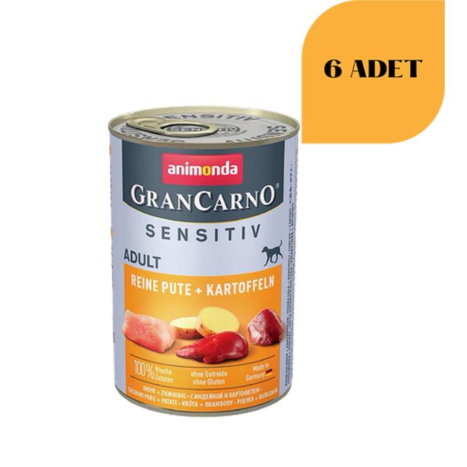 Animonda Gran Carno Sensitiv Patatesli Ve Hindili Yetişkin Köpek Konservesi  400 Gr x 6 Adet
