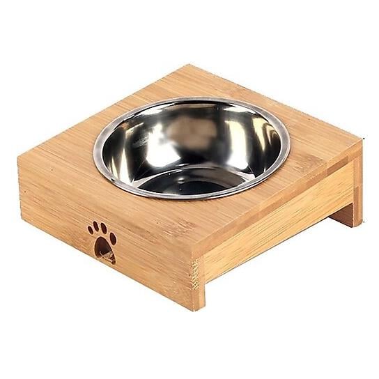 Carno Ahşap Standlı Çelik Kedi Köpek Mama Kabı 14 cm