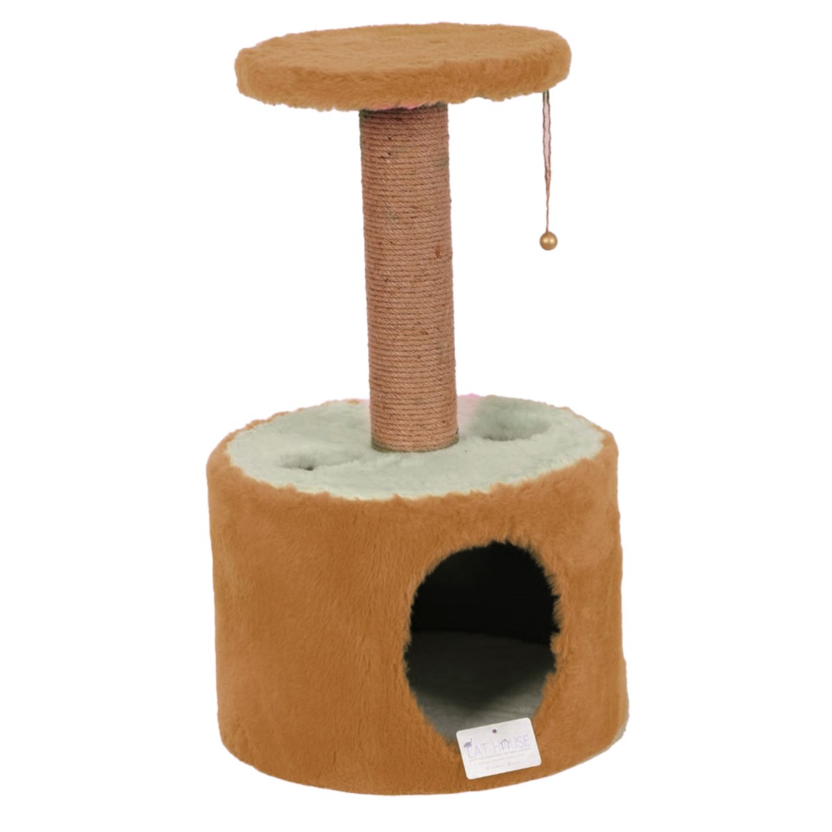 Cat House Oval Yuvalı ve Oyuncaklı Kedi Tırmalama Tahtası  72 cm Kahverengi