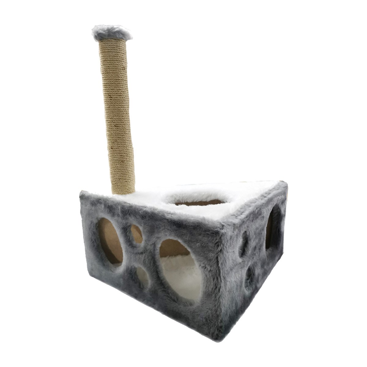 Cat House Peynir Şeklinde Yuvalı Kedi Tırmalama Tahtası  67 cm Gri
