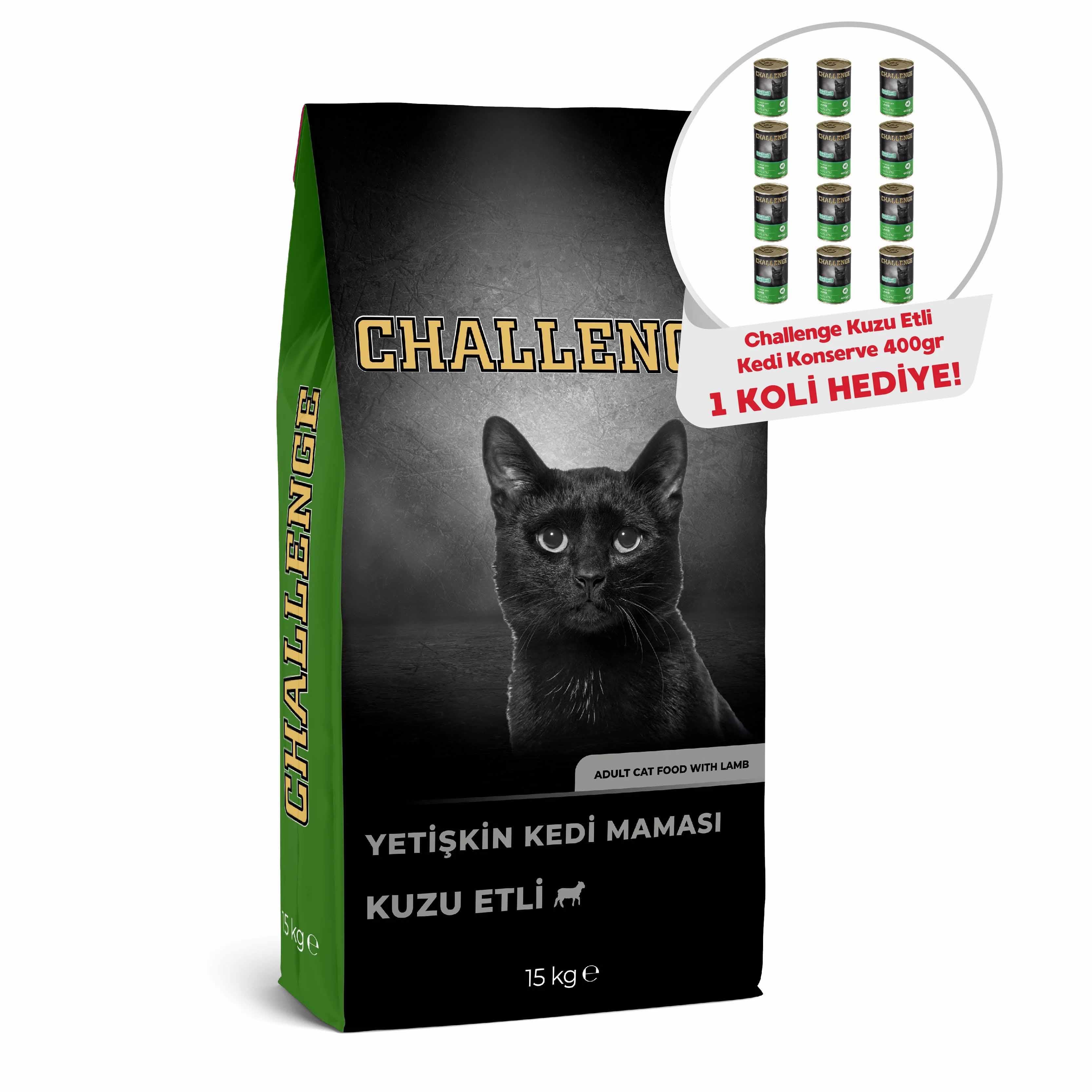 Challenge Kuzu Etli Kedi Maması 15 kg (12 Adet Challenge Kedi Konservesi Hediye)