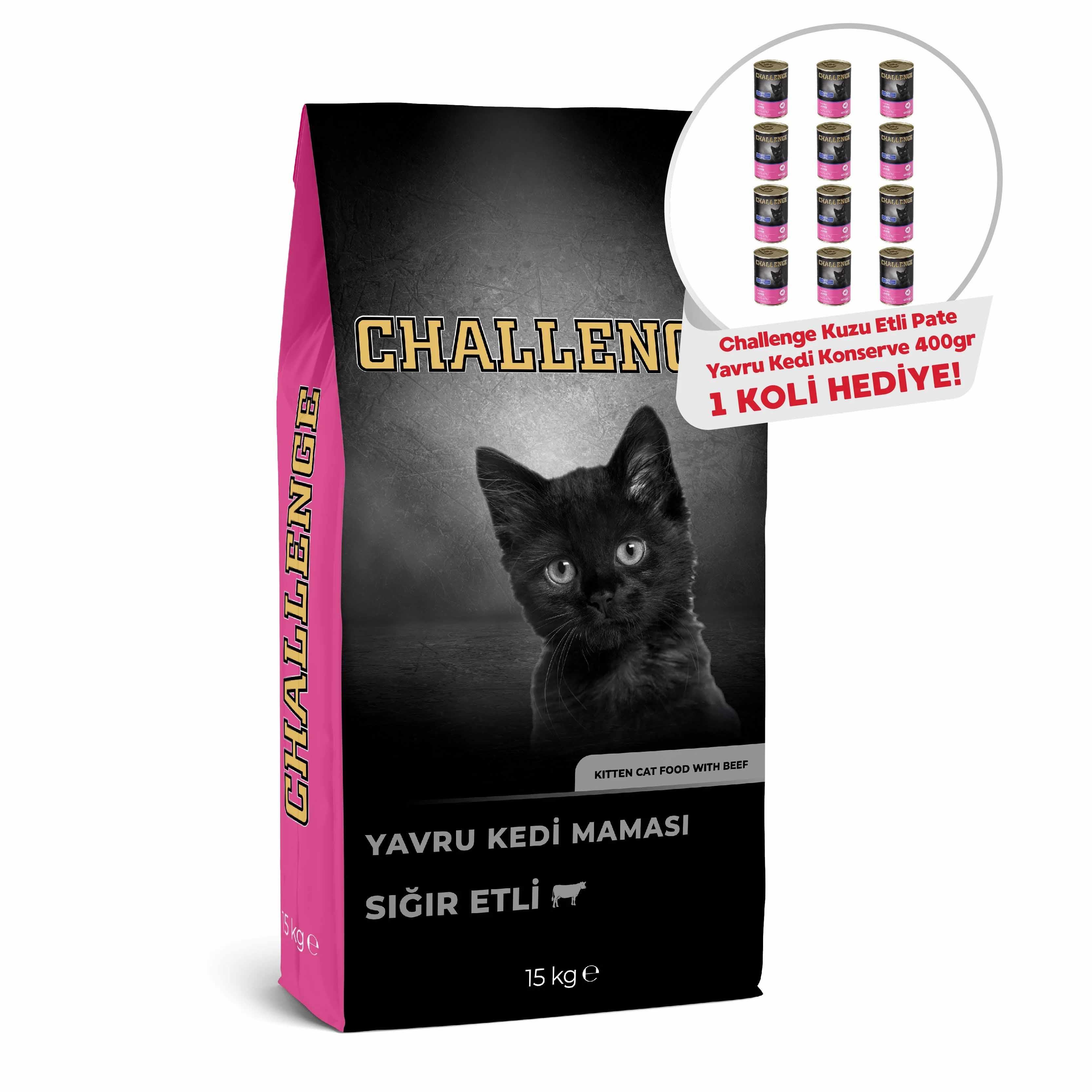 Challenge Sığır Etli Yavru Kedi Maması 15 kg (12 Adet Challenge Yavru Kedi Maması Hediye)
