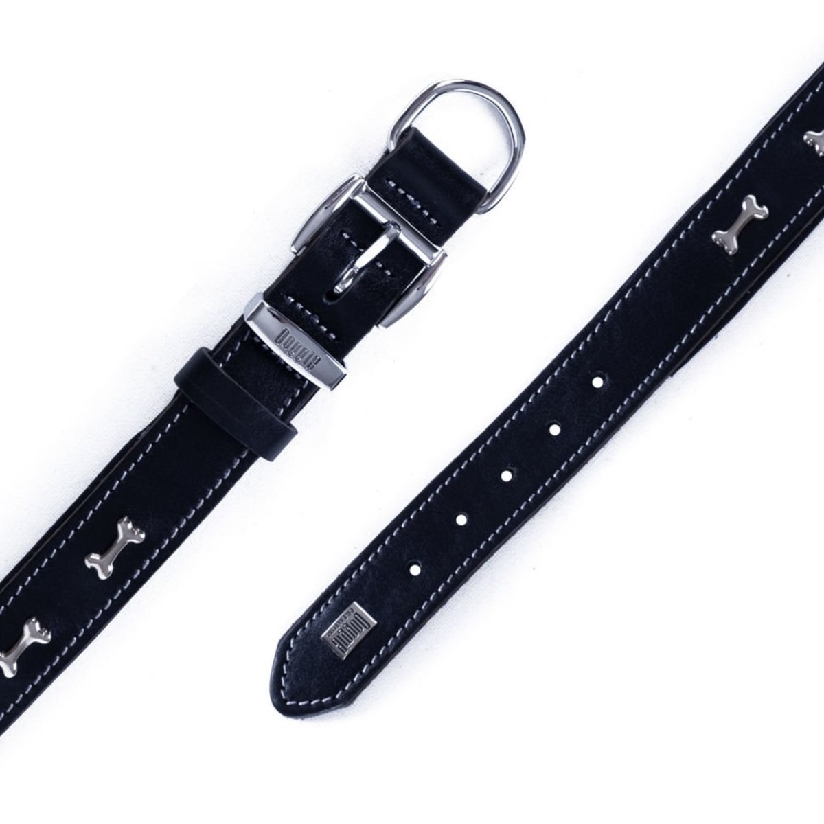 Doggie El Yapımı Gerçek Deri Kemik Süslemeli Köpek Boyun Tasması  3.5 x 47 cm (Siyah)
