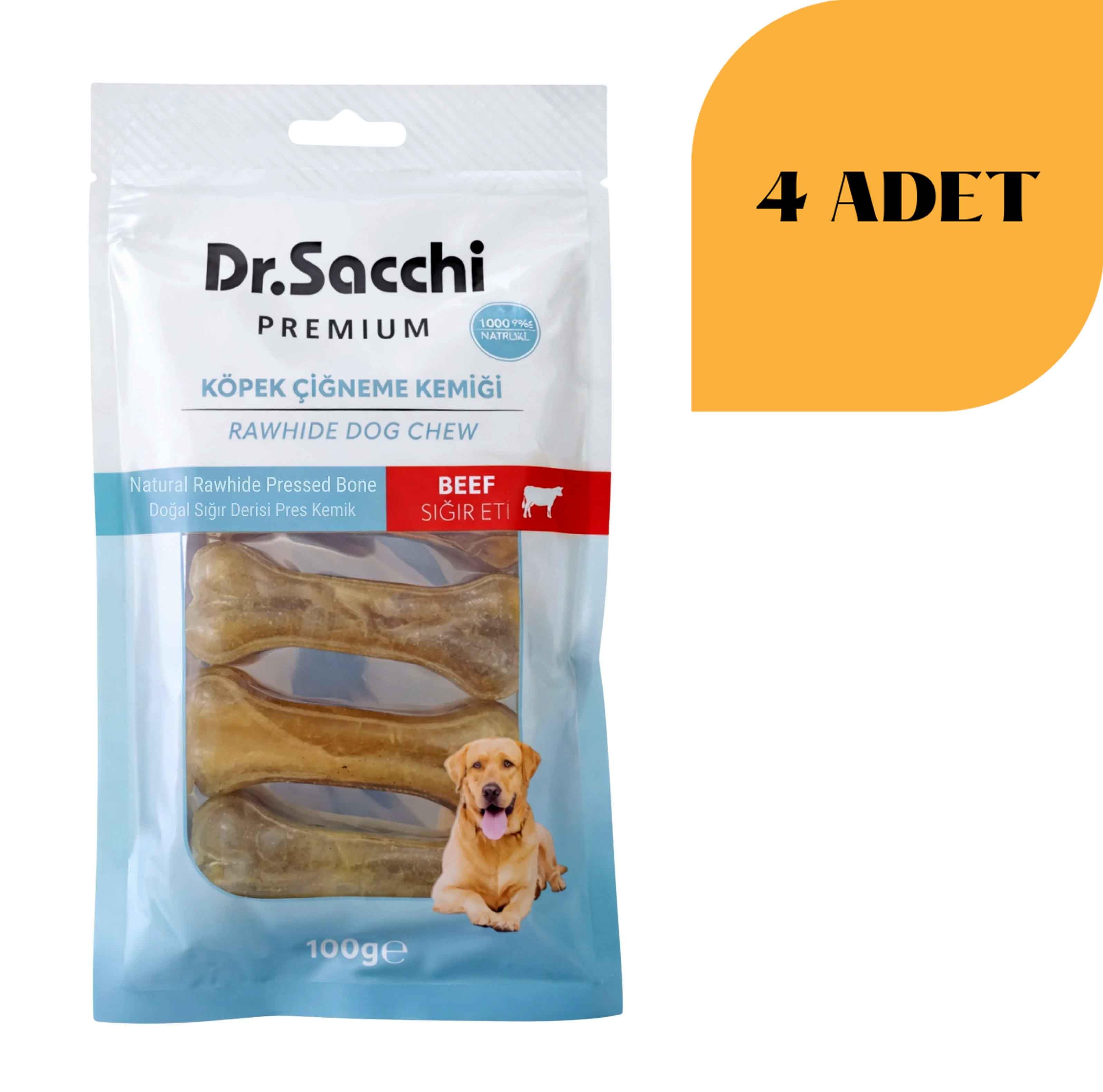 Dr. Sacchi Sığır Derisi Doğal Press Kemik Köpek Ödülü 100 g x 4 Adet