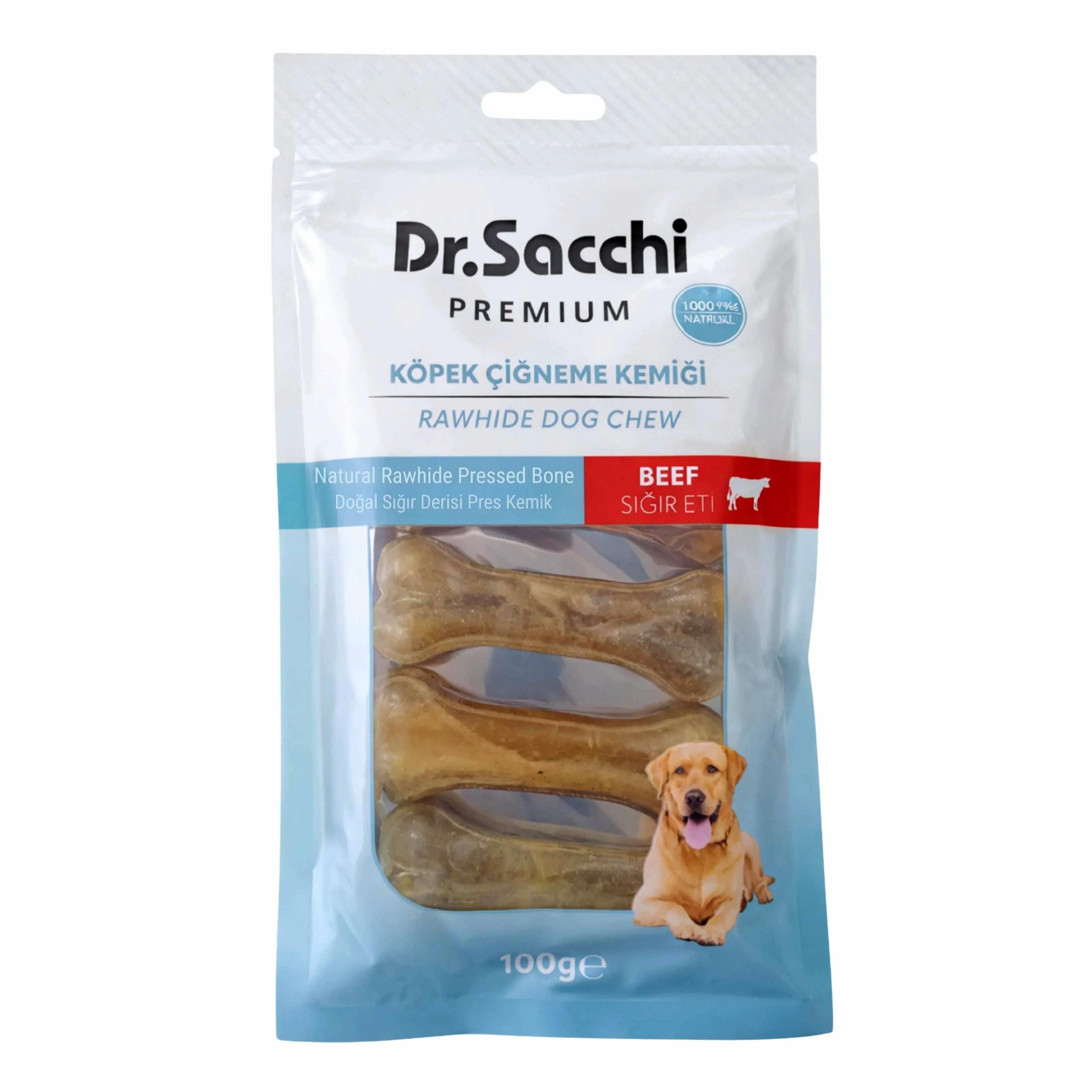 Dr. Sacchi Sığır Derisi Doğal Press Kemik Köpek Ödülü 100 g (5 Adet)
