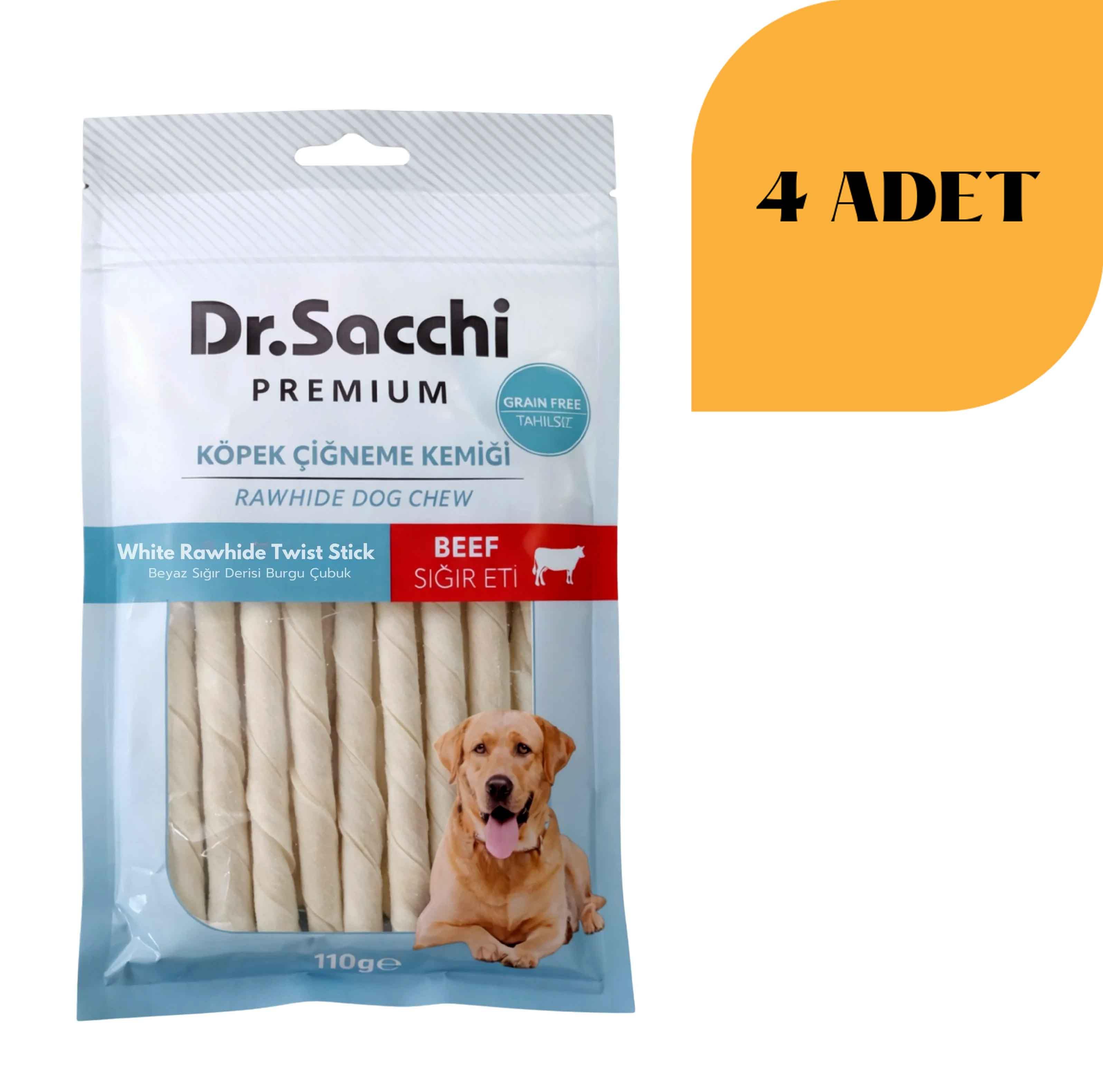 Dr. Sacchi Sığır Derisi Sütlü Burgu Çubuk Kemik Köpek Ödülü 110 g x 4 Adet