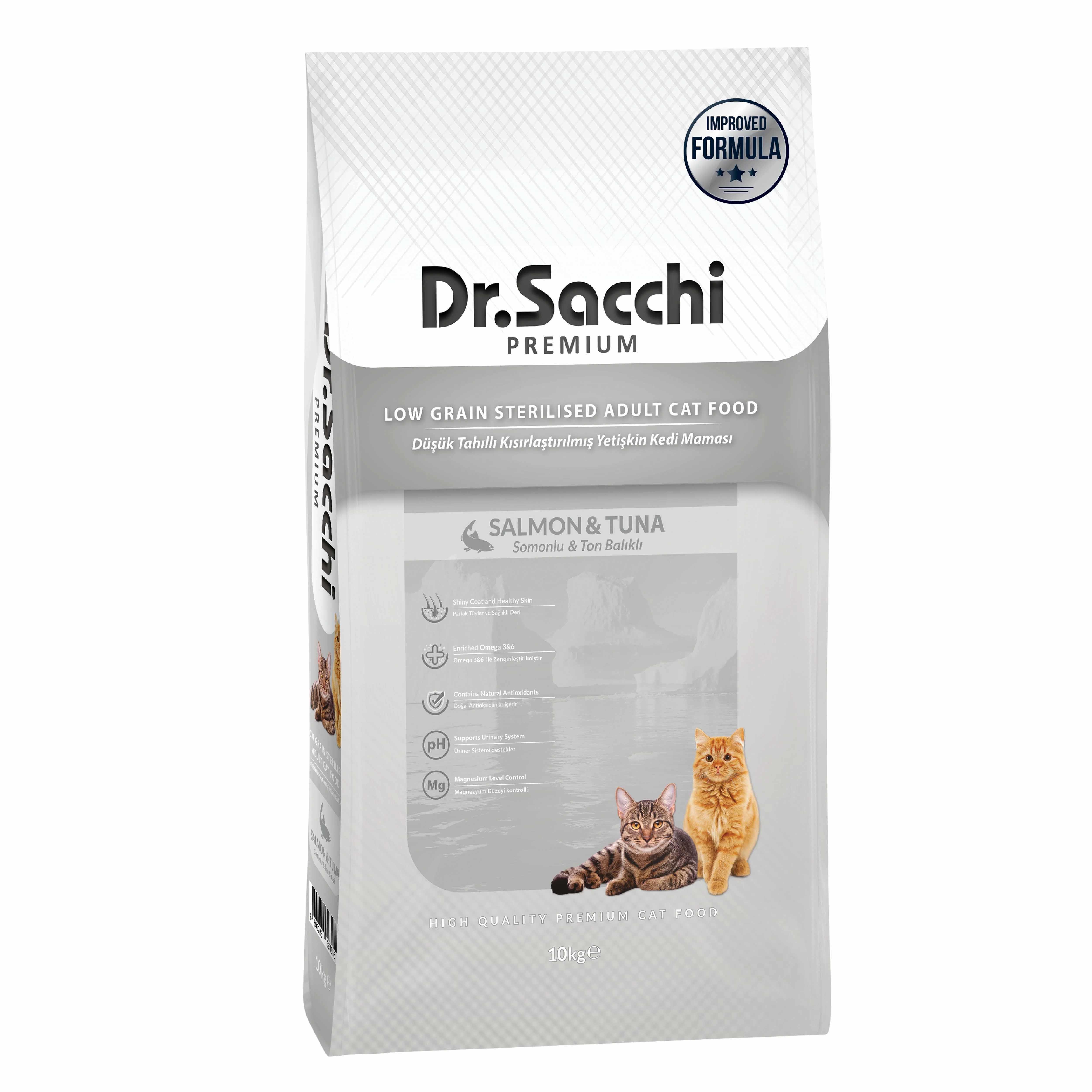 Dr.Sacchi Düşük Tahıllı Somonlu Kısırlaştırılmış Yetişkin Kedi Maması 10 KG