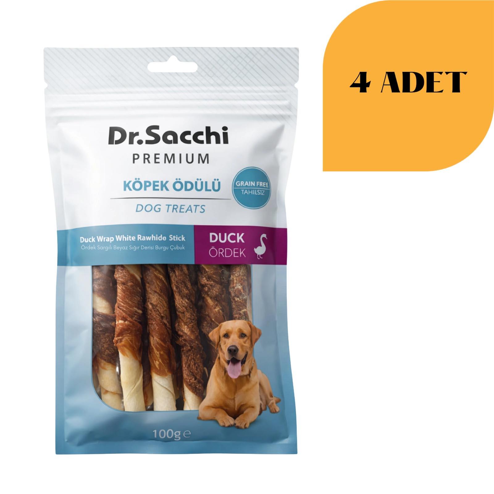 Dr. Sacchi Ördek Sargılı Sığır Derisi Sütlü Burgu Kemik Köpek Ödülü 100 g x 4 Adet