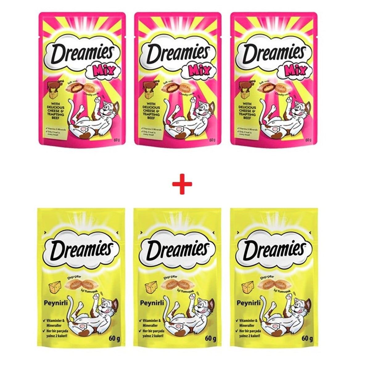 Dreamies Peynirli Ödül Maması+ Dreamis Mix Sığır Etli ve Peynirli Kedi Ödül Maması 