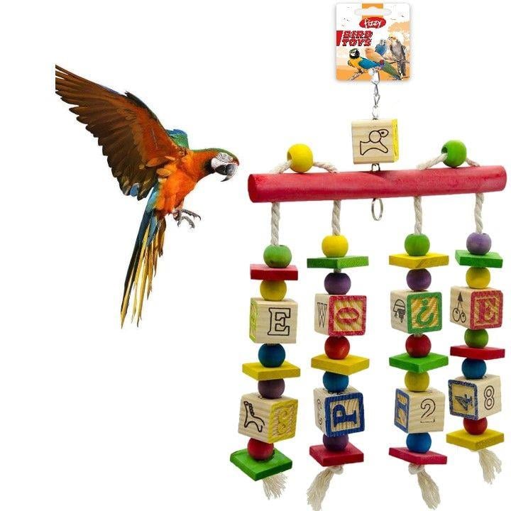 Fizzy Renkli Ahşap Bloklu Ve Tünekli Kuş Oyuncağı 45 cm