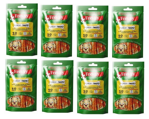 Freshy Chicky Twist Tavuk Sarılı Burgu Çubuk Köpek Ödülü  10 Adet ( 8 PAKET )