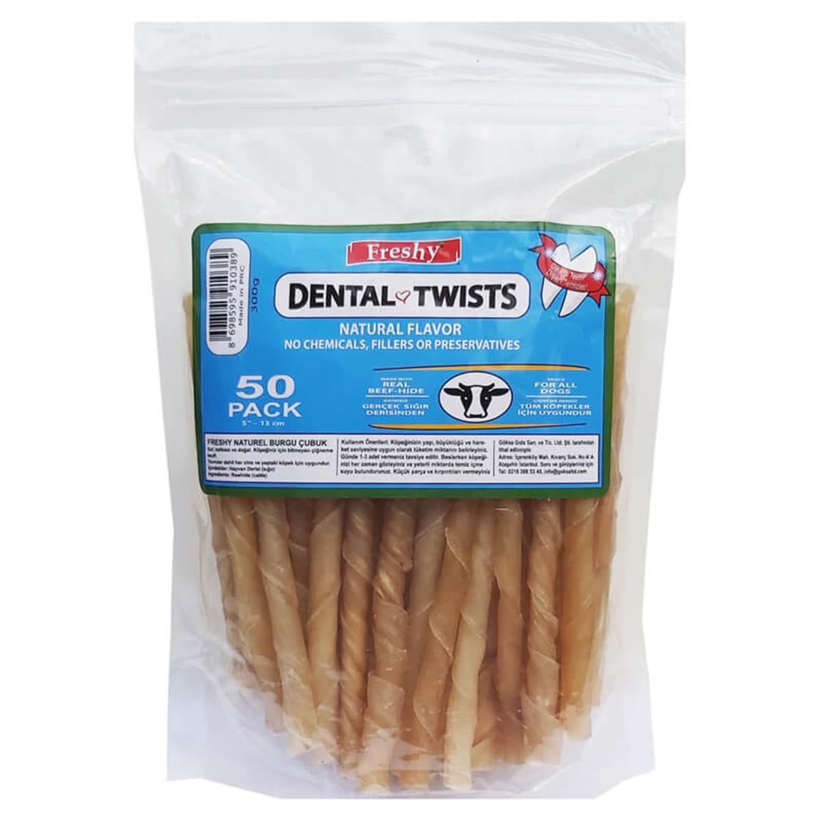 Freshy Dental Twist Doğal Burgu Çubuk Köpek Ödülü  50 Adet