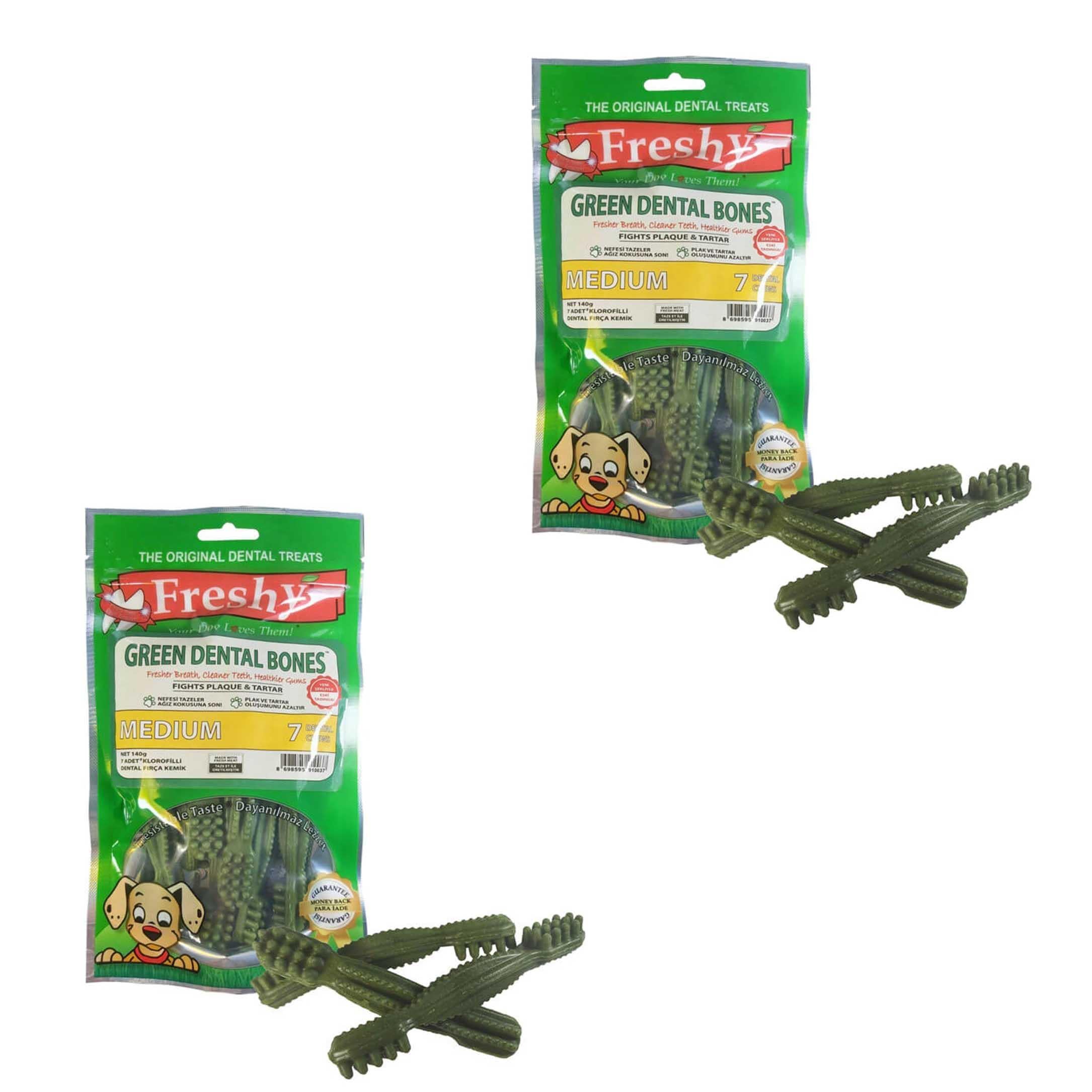 Freshy Green Dental Bones Klorofilli Köpek Kemiği  7 Adet (2 Paket)