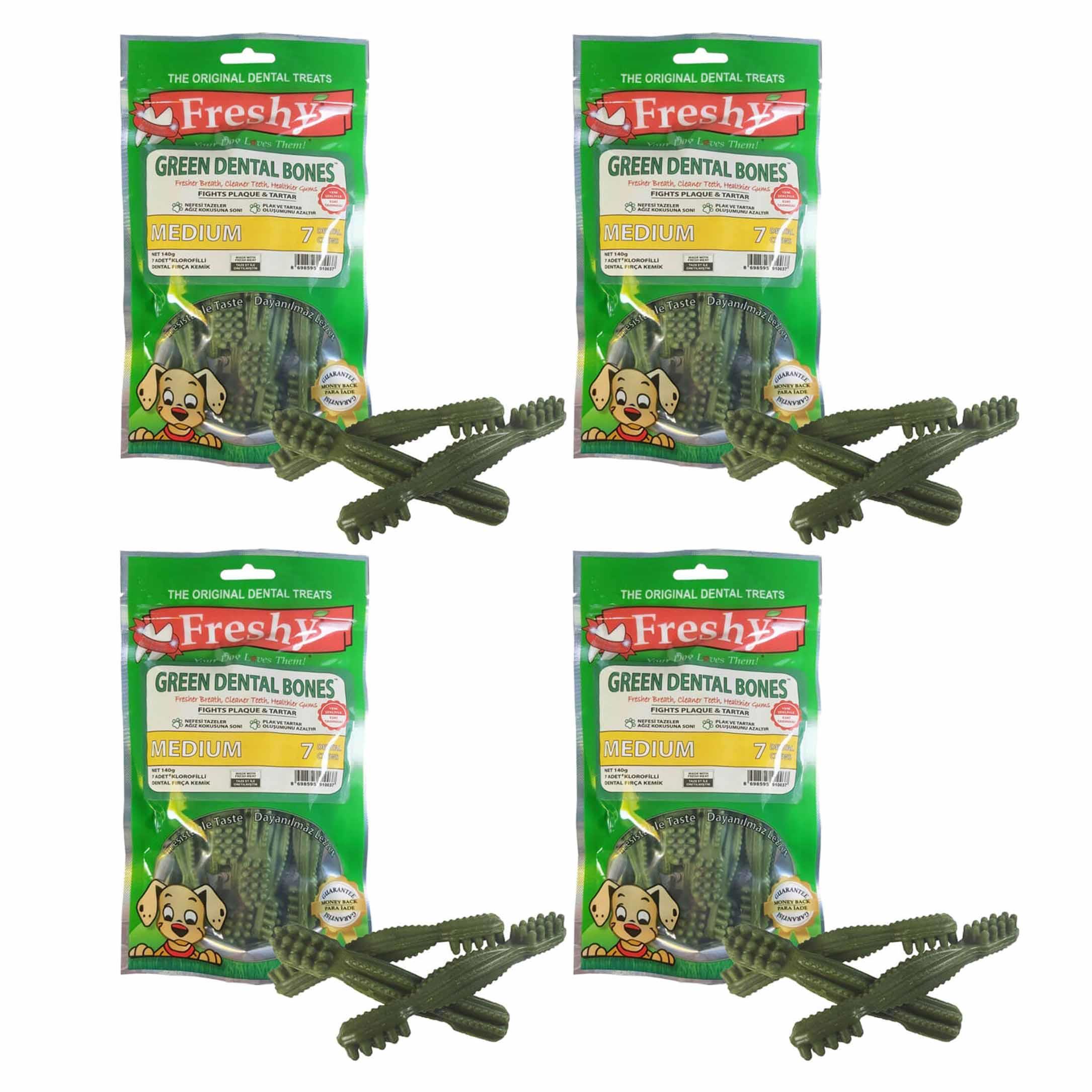 Freshy Green Dental Bones Klorofilli Köpek Kemiği  7 Adet (4 Paket)