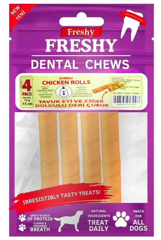 Freshy Tavuk Eti Ve Ciğer Dolgulu Deri Çubuk 4 Adet 120 Gr