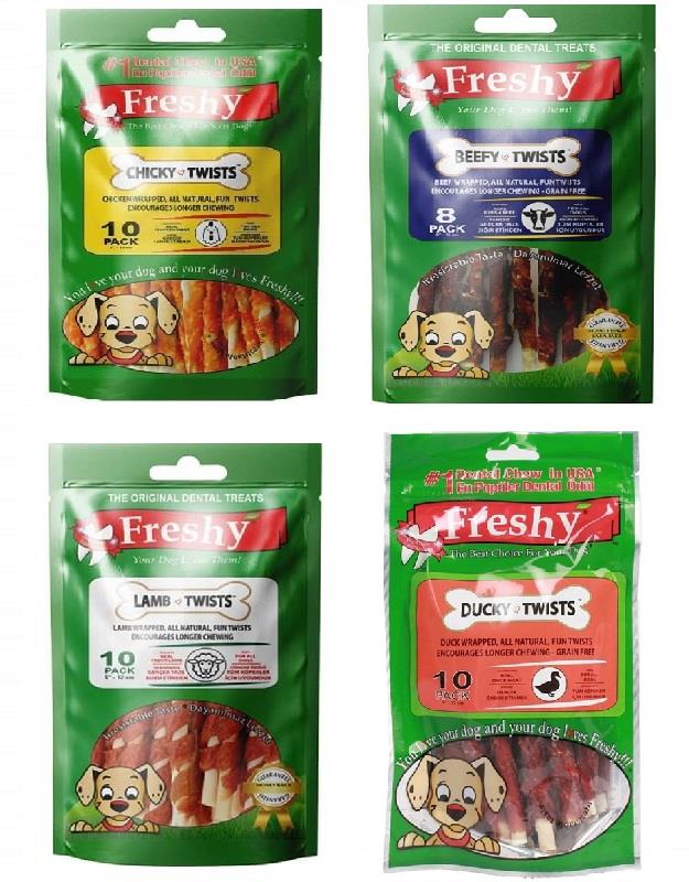 Freshy Twist Biftek , Tavuk, Ördek, Tavuk Sarılı Burgu Çubuk Köpek Ödülü  ( 4 PAKET )