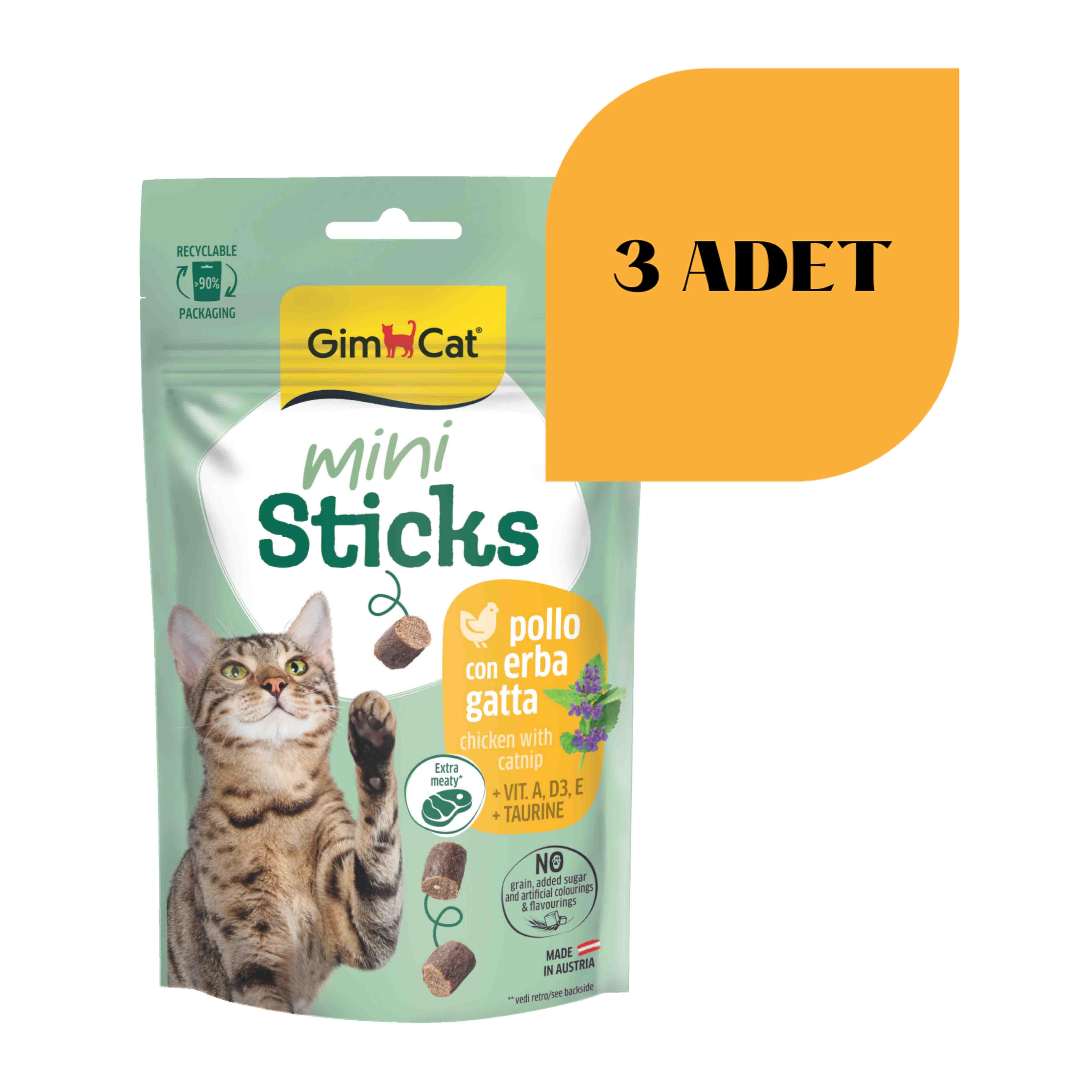 Gimcat Mini Sticks Catnipli Tavuklu Kedi Ödülü 50 gr (3 Adet)