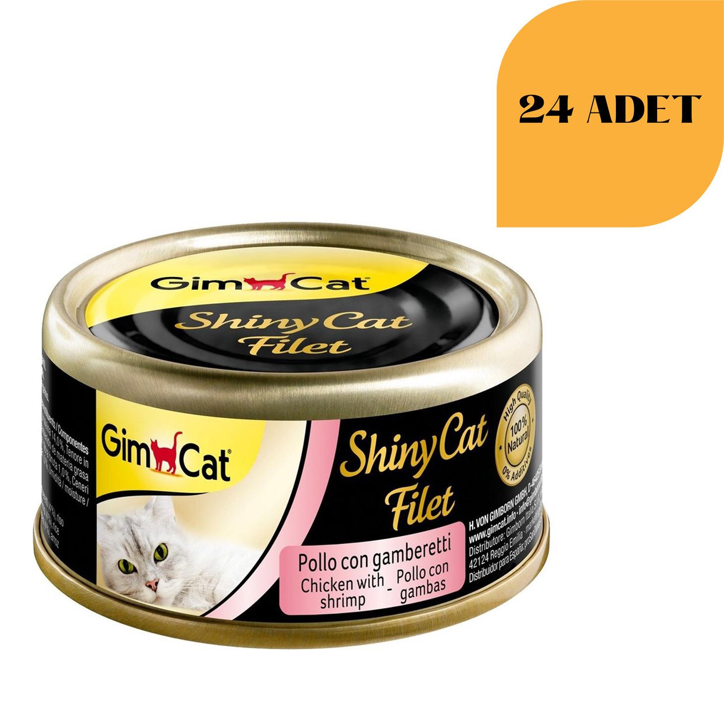 GimCat ShinyCat Kıyılmış Tavuklu Ve Karidesli Kedi Konservesi 70 Gr (24 ADET)