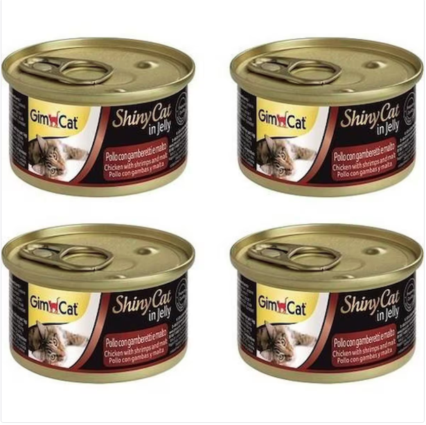 GimCat ShinyCat Tavuklu, Karidesli ve Malt Özlü Kedi Konservesi 70 Gr 4 adet