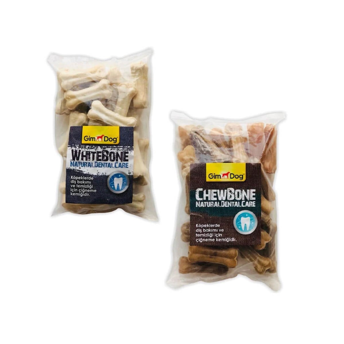 Gimdog Mordimi Press Naturel Kemik 5  cm (25'li Paket) + Beyaz Kemik Köpek Ödülü 5 Cm (25'li Paket)