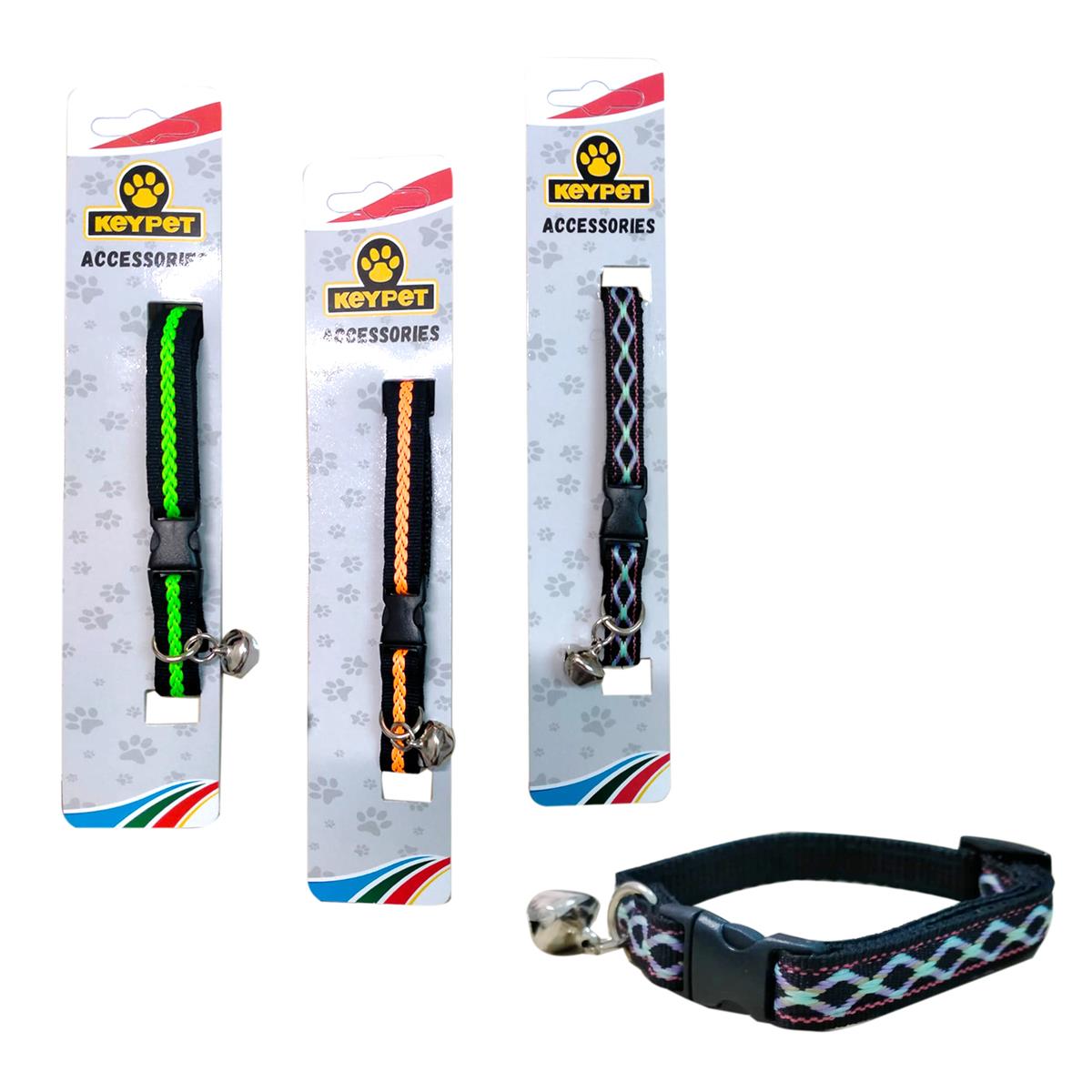 Keypet Çıngıraklı Örgü Desenli Kedi Tasması 10 mm X 27 cm (Karışık Renk)