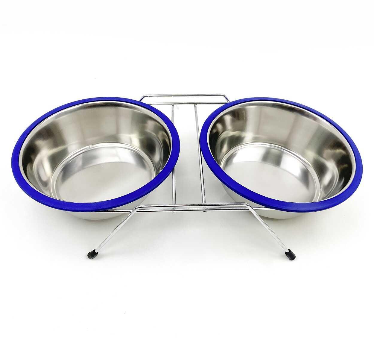 Krom Kaplı İkili Çelik Mama Kabı 2 x 21 cm