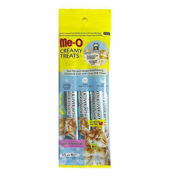 Meo Creamy Kitten Tavuklu, Ciğerli Ve Keçi Sütlü Krema Yavru Kedi Ödülü  4 Parça (15 gr)