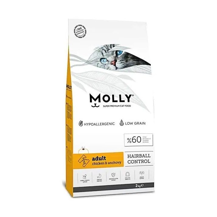 Molly Hairball Control Tavuklu Hamsili Kedi Maması 2 kg