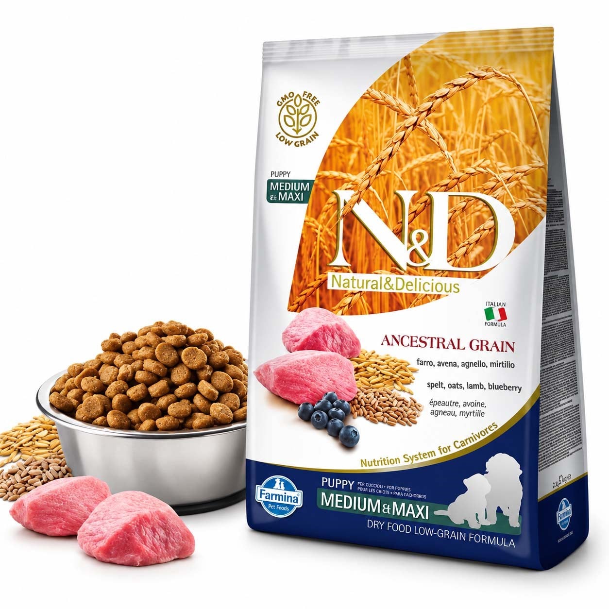 N&D Ancestral Grain Kuzu Etli Yaban Mersinli Medium & Maxi Yavru Köpek Maması 12 kg