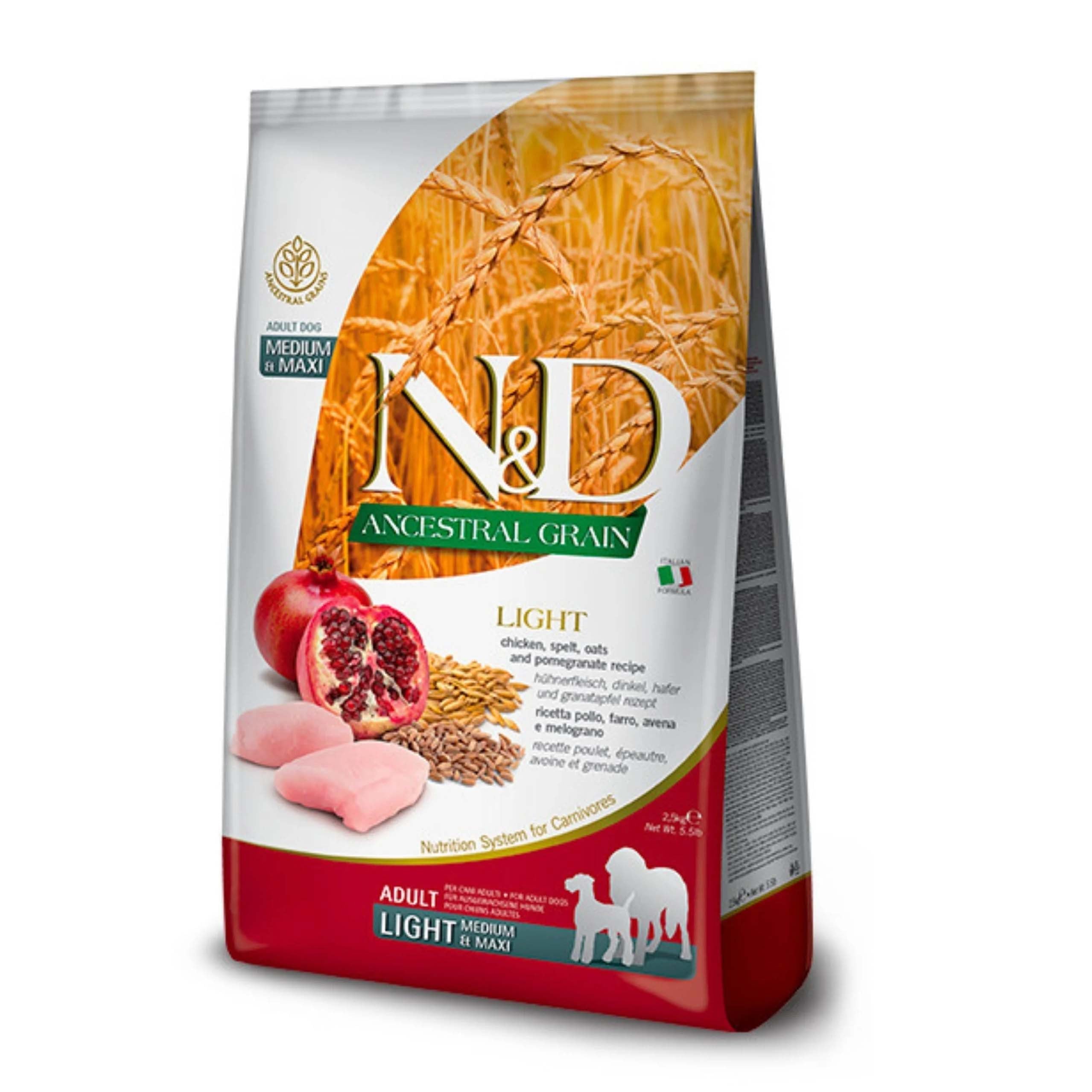 N&D Ancestral Grain Tavuklu Narlı Düşük Tahıllı Light Medium Maxi Köpek Maması 2,5 kg