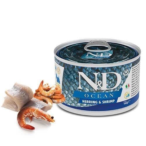 N&D Ocean Karides Ve Ringa Balıklı Küçük Irk Yetişkin Köpek Konservesi 140 gr