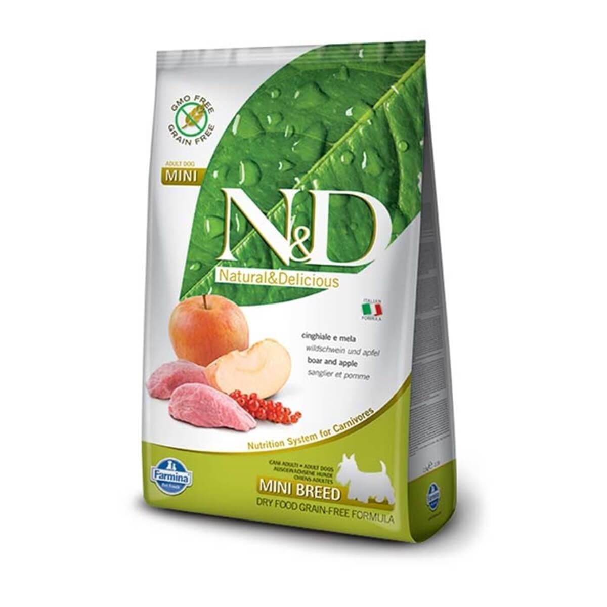 N&D Prime Yaban Domuzlu Elmalı Tahılsız Mini Yetişkin Köpek Maması 7 kg