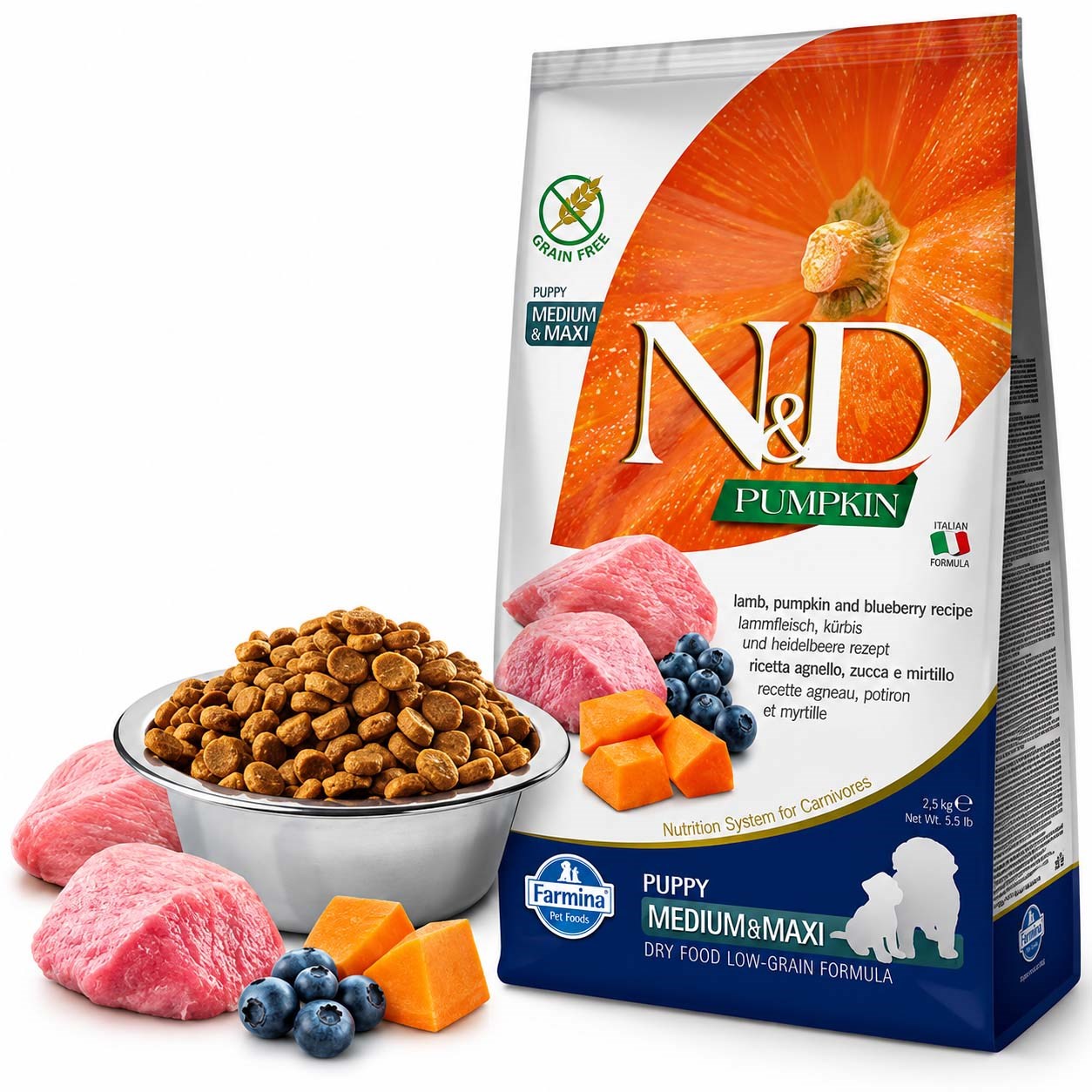 N&D Pumpkin Kuzu Etli Balkabaklı Yaban Mersinli Medium & Maxi Yavru Köpek Maması 12 kg