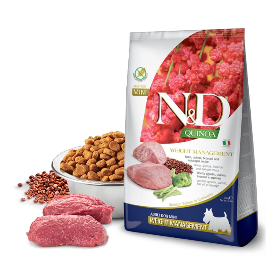 N&D Quinoa Weight Mamagement Kilo Kontrollü Kuzulu Ve Kinoalı Yetişkin Mini Köpek Maması 2.5 Kg