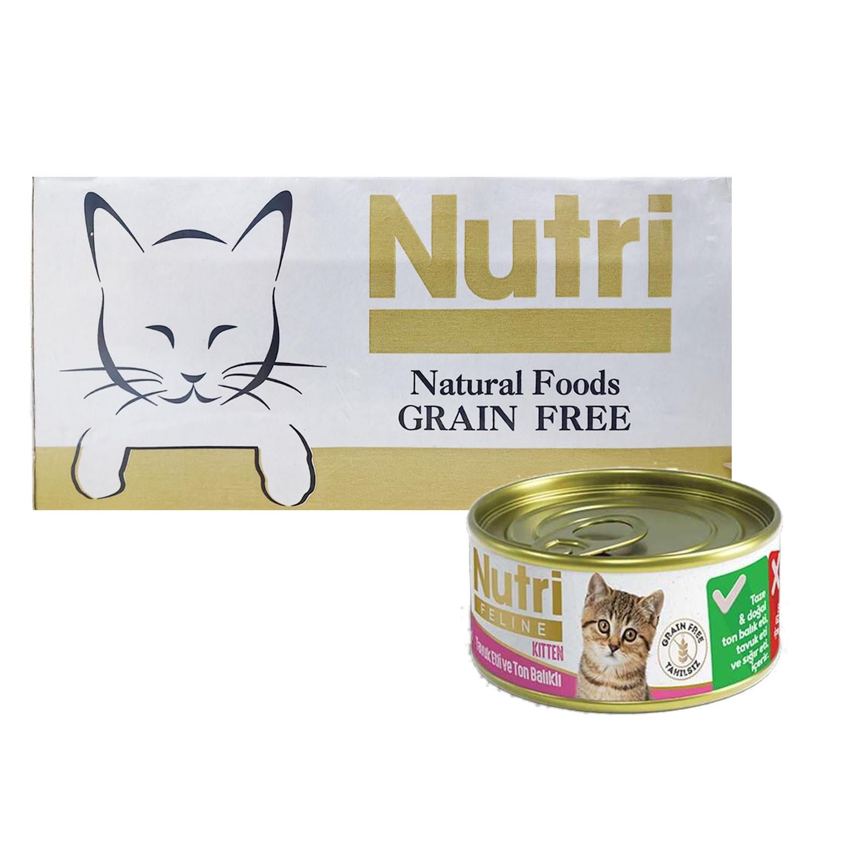 Nutri Feline Kitten Pate Tahılsız Ton Balıklı Ve Tavuklu Yavru Kedi Konservesi 85 g (32 Adet)