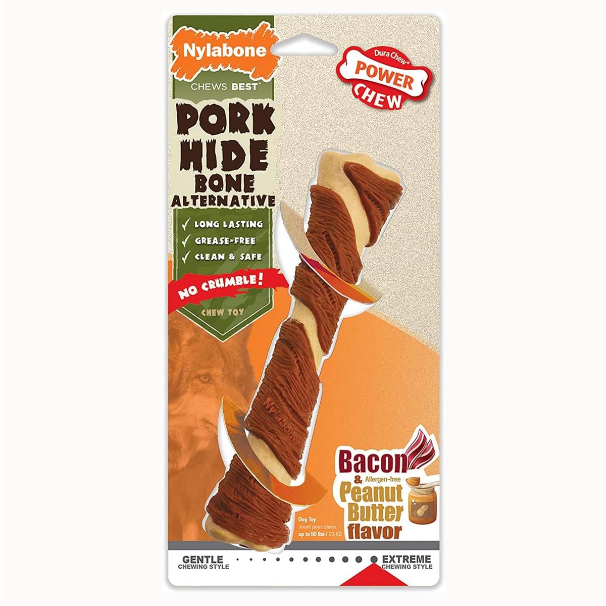 Nylabone Bacon ve Fıstık Ezmesi Aromalı Kauçuk Sert Domuz Kemiği Köpek Oyuncağı 17,5 cm (L)