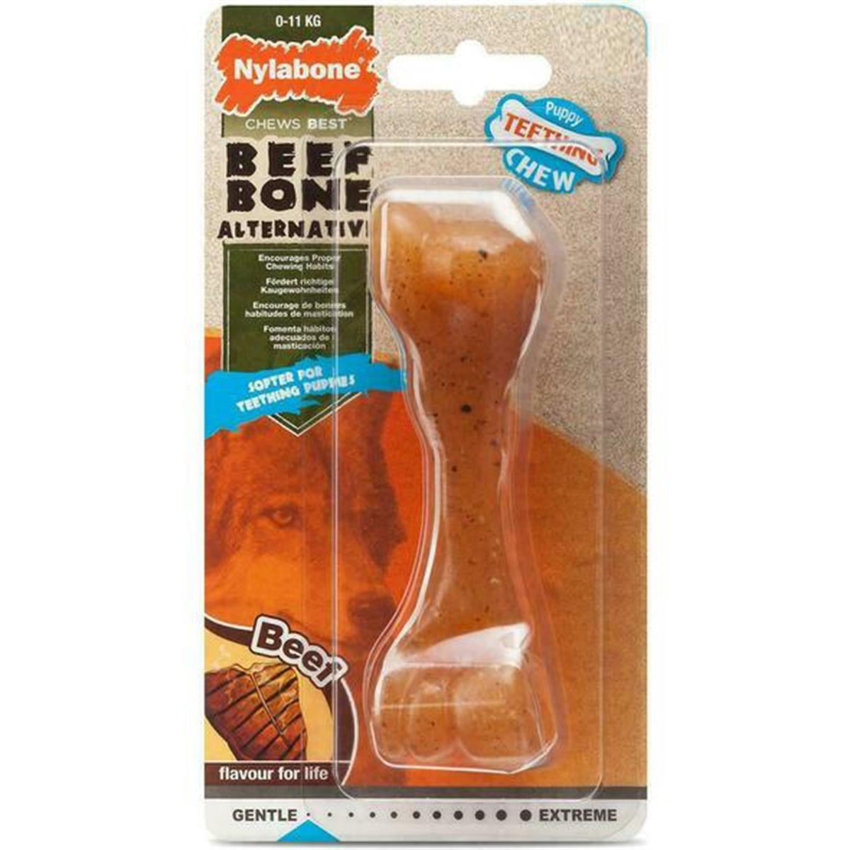 Nylabone Biftek Aromalı Esnek Kauçuk Yavru Köpek Oyuncağı 11 cm (S)
