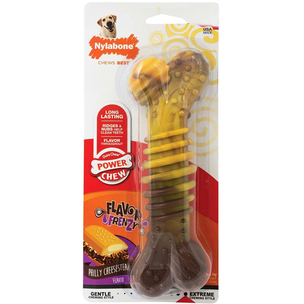 Nylabone Peynir ve Biftek Aromalı Kauçuk Sert Kemik Köpek Oyuncağı 11 cm (S)