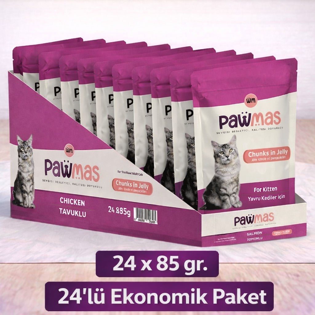 Pawmas Pouch Sos İçerisinde Tavuklu Yavru Kedi Konservesi 85 gr (24 Adet)