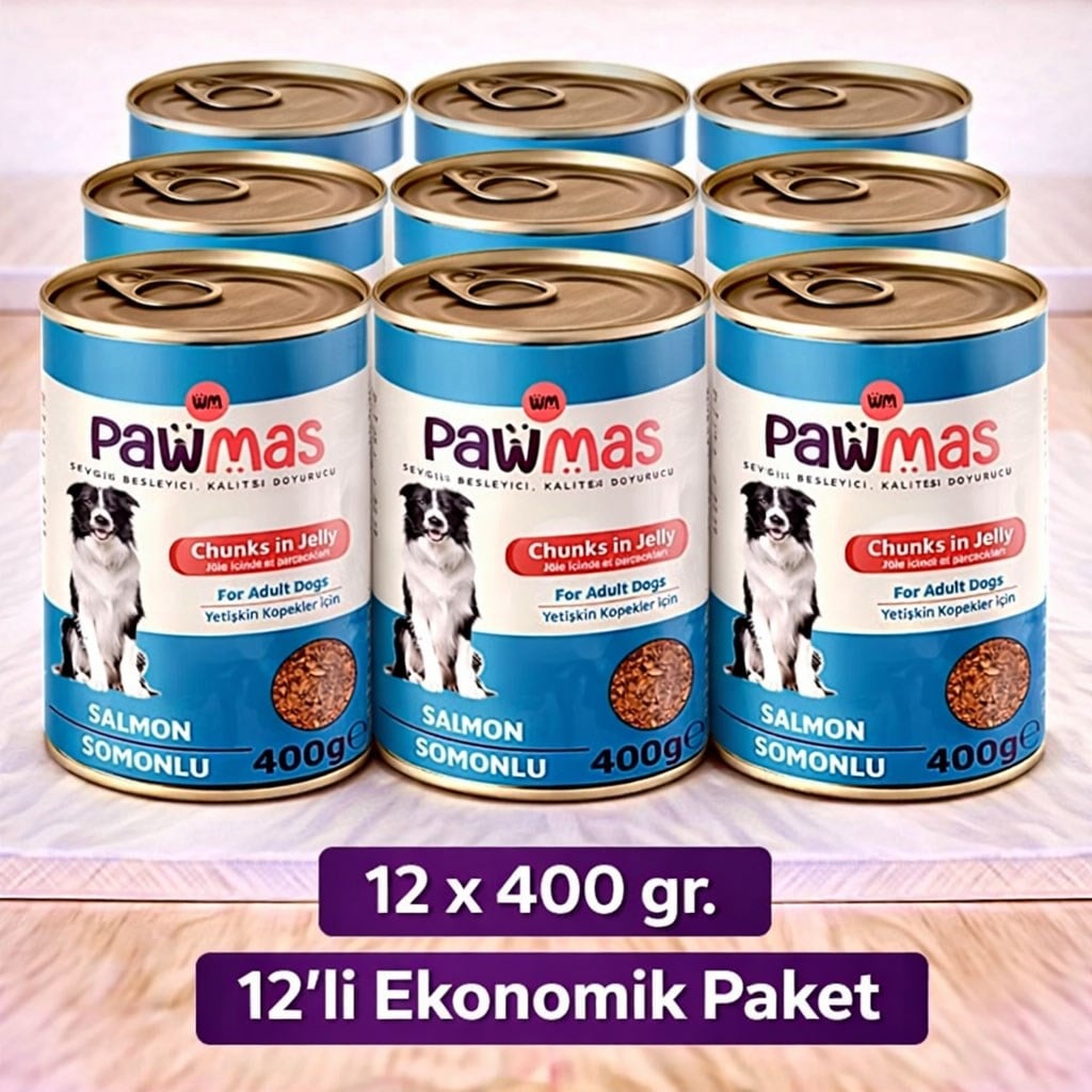 Pawmas Sos İçerisinde Somonlu Yetişkin Köpek Konservesi 400 Gr (12 Adet)