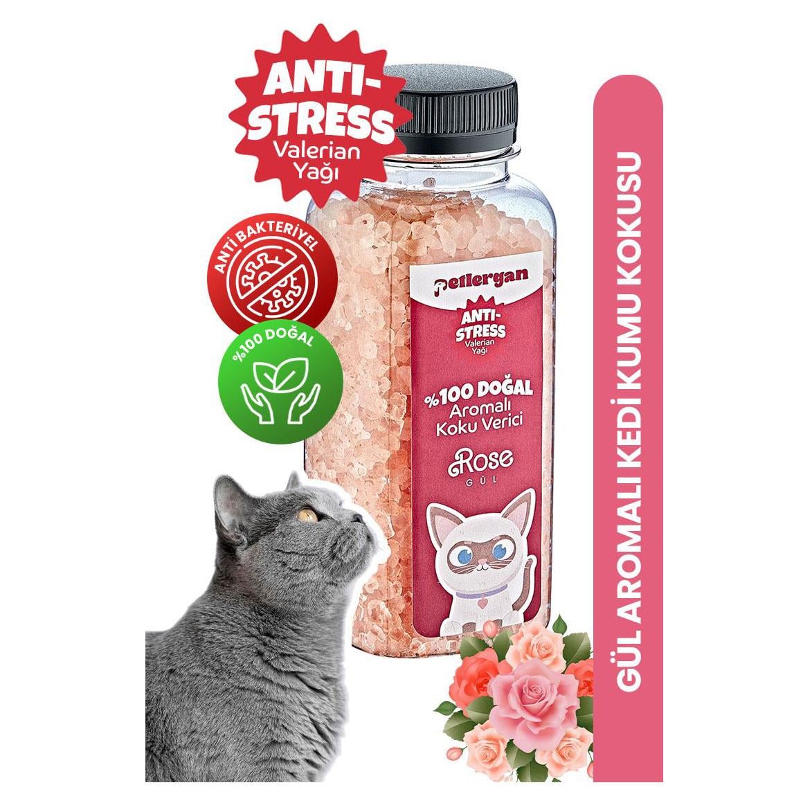 Petlergan Gül Valerian Yağı Esanslı Kedi Kumu Koku Giderici  300 Gr