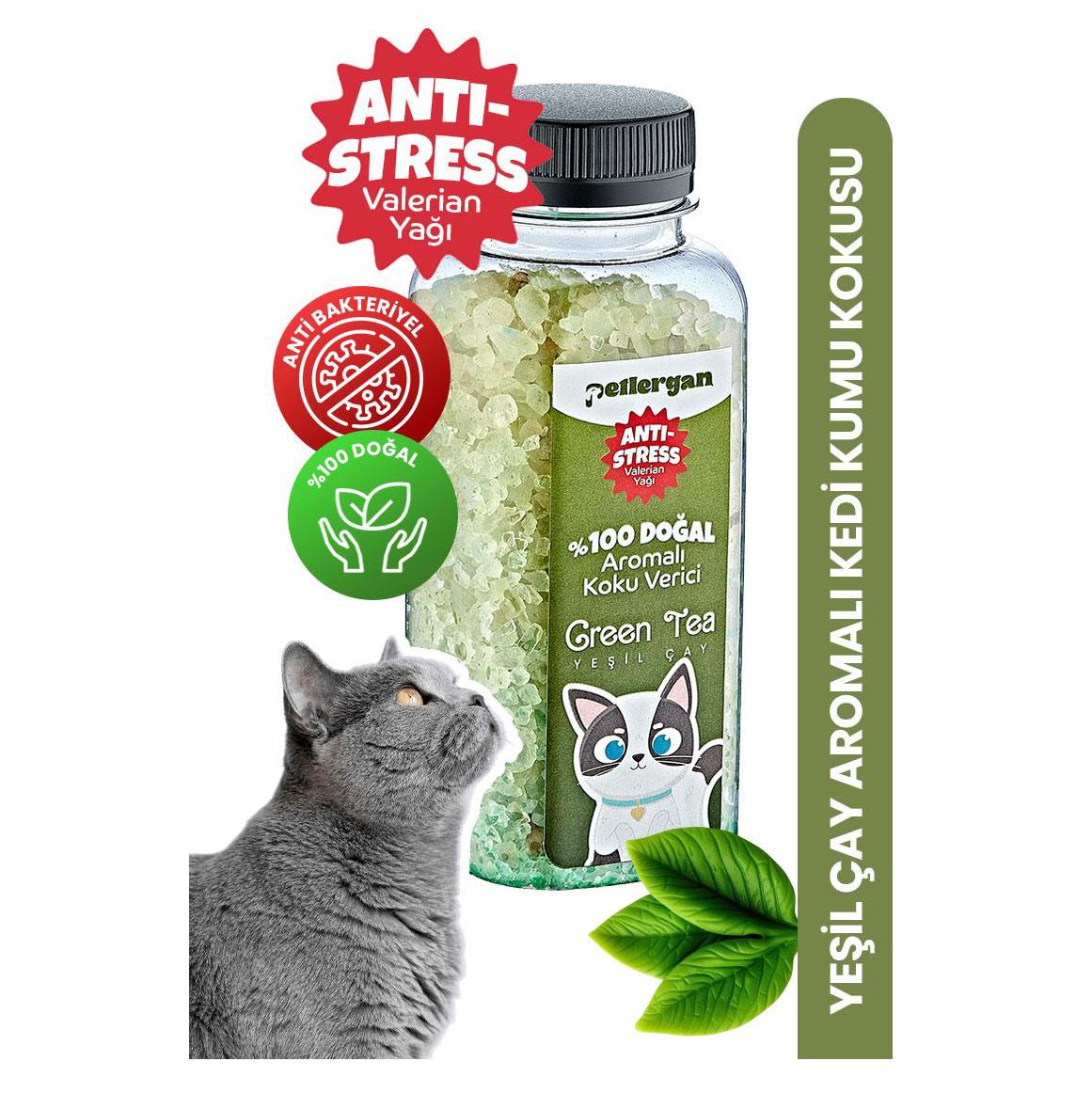 Petlergan Yeşil Çay Valerian Yağı Esanslı Kedi Kumu Koku Giderici  300 Gr