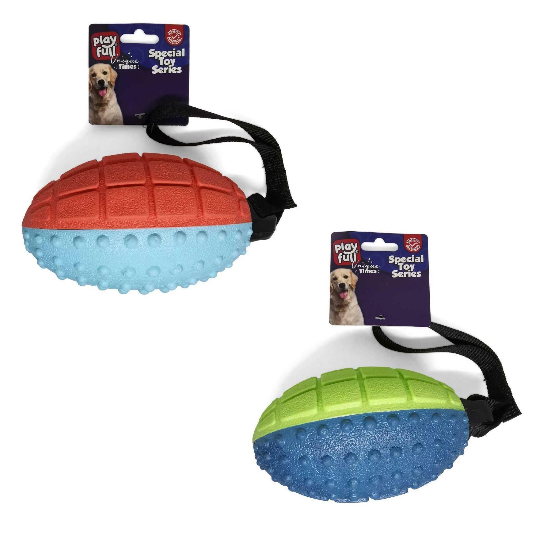 Playfull Sesli Rugby Topu Kauçuk Köpek Oyuncağı  16 cm (Karışık Renk)