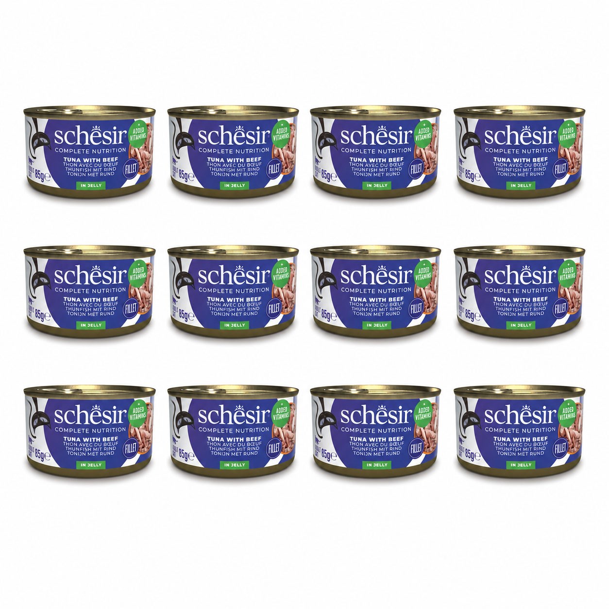 Schesir Jöle İçinde Ton Balıklı Ve Kırmızı Etli Yetişkin Kedi Konservesi 85 g (12 Adet)
