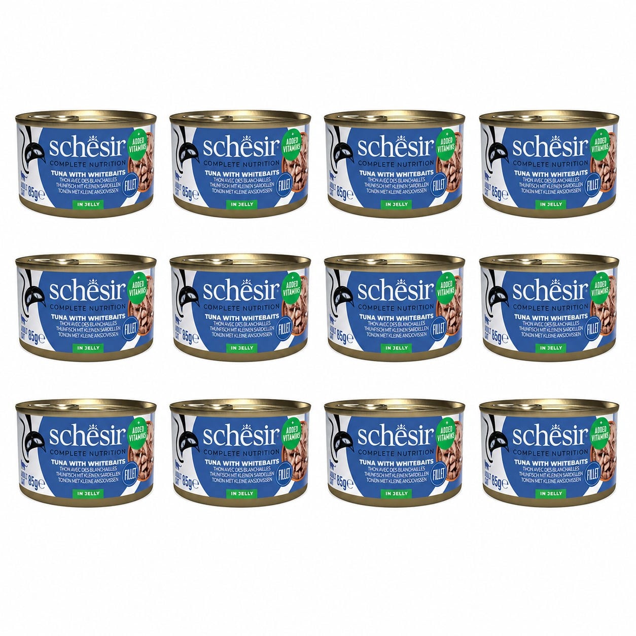 Schesir Jöle İçinde Ton Balıklı Ve Ringa Balıklı Yetişkin Kedi Konservesi 85 g (12 Adet)