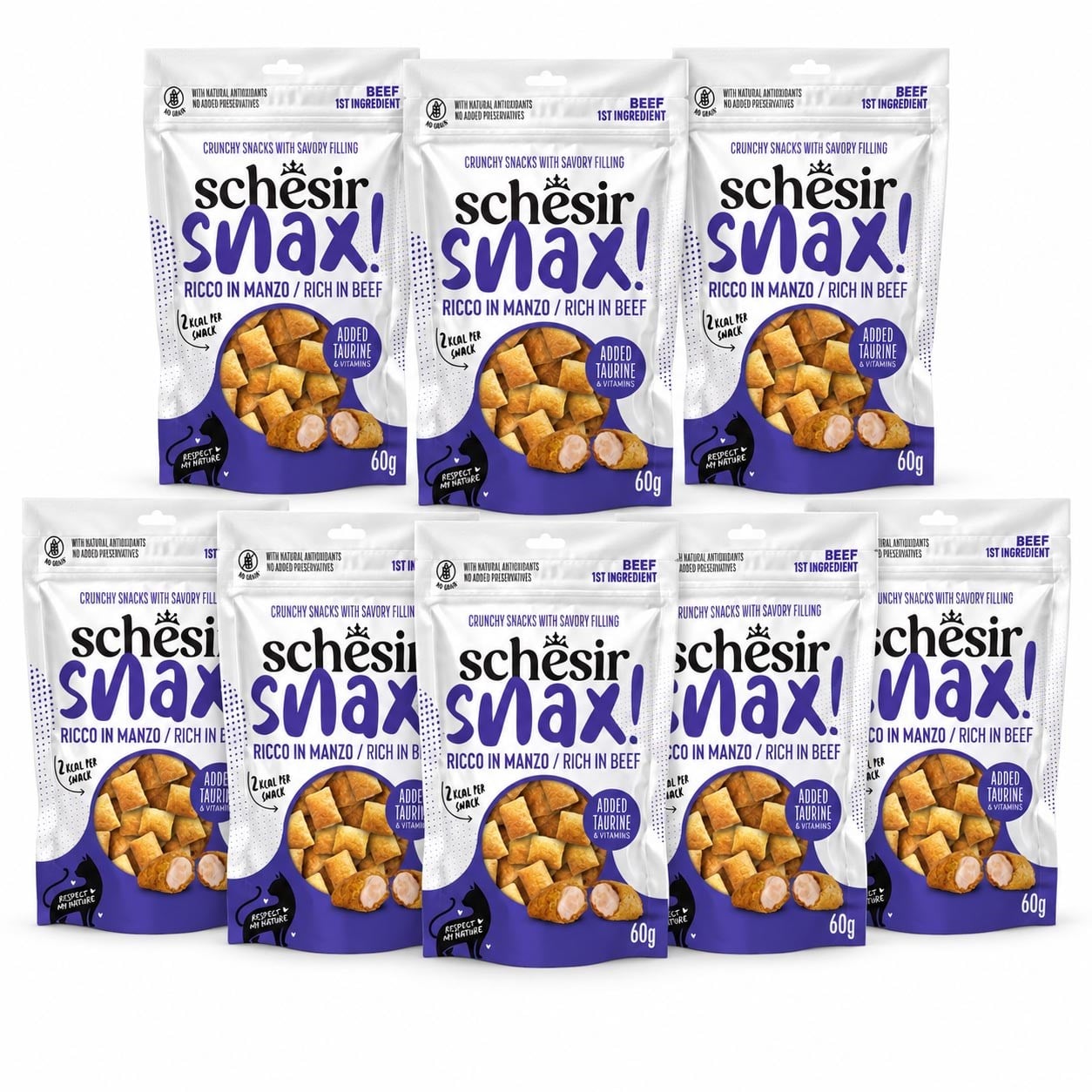 Schesir Snax Sığır Etli Dolgulu Tahılsız Kedi Ödülü 60 g (8 Adet)