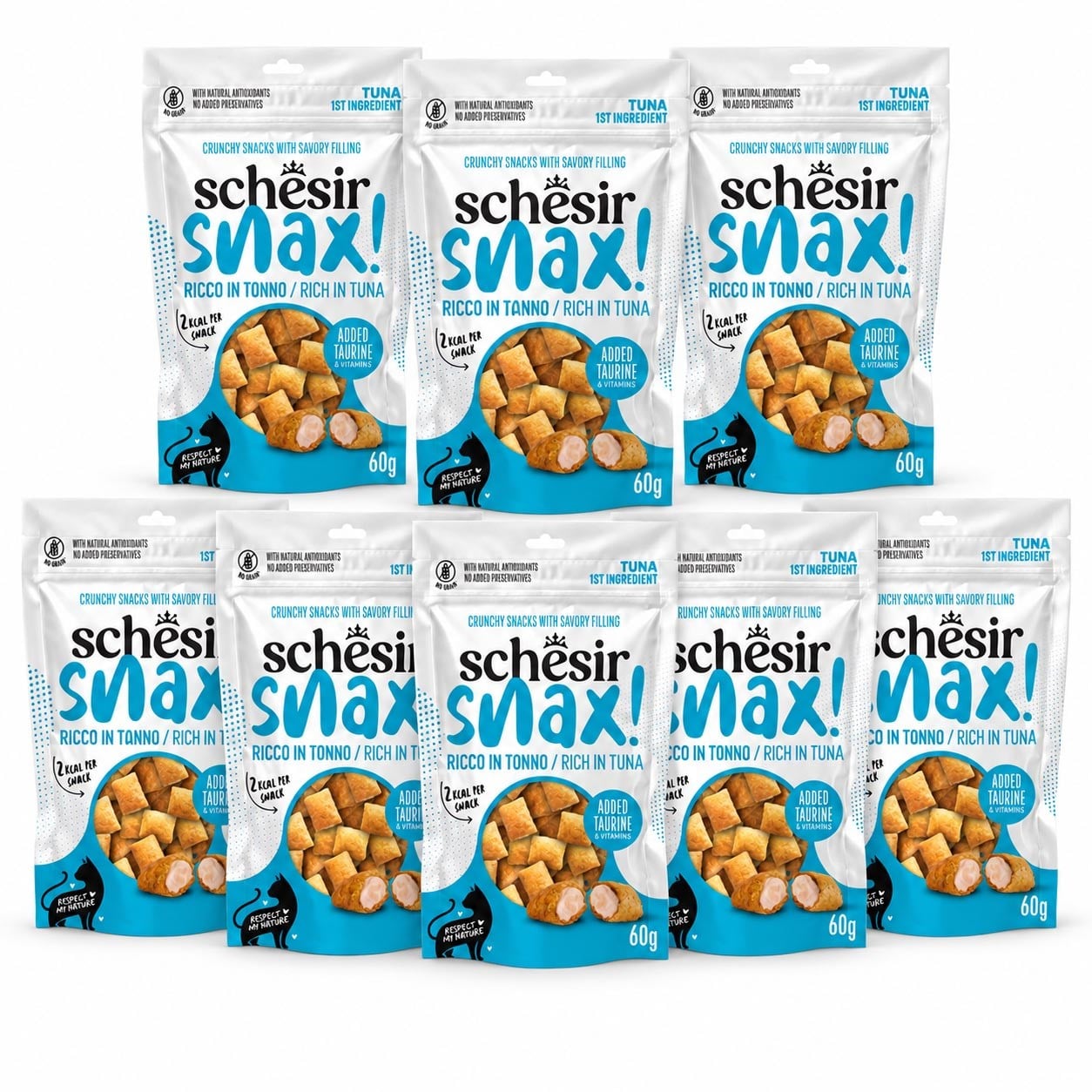 Schesir Snax Ton Balıklı Dolgulu Tahılsız Kedi Ödülü 60 g (8 Adet)