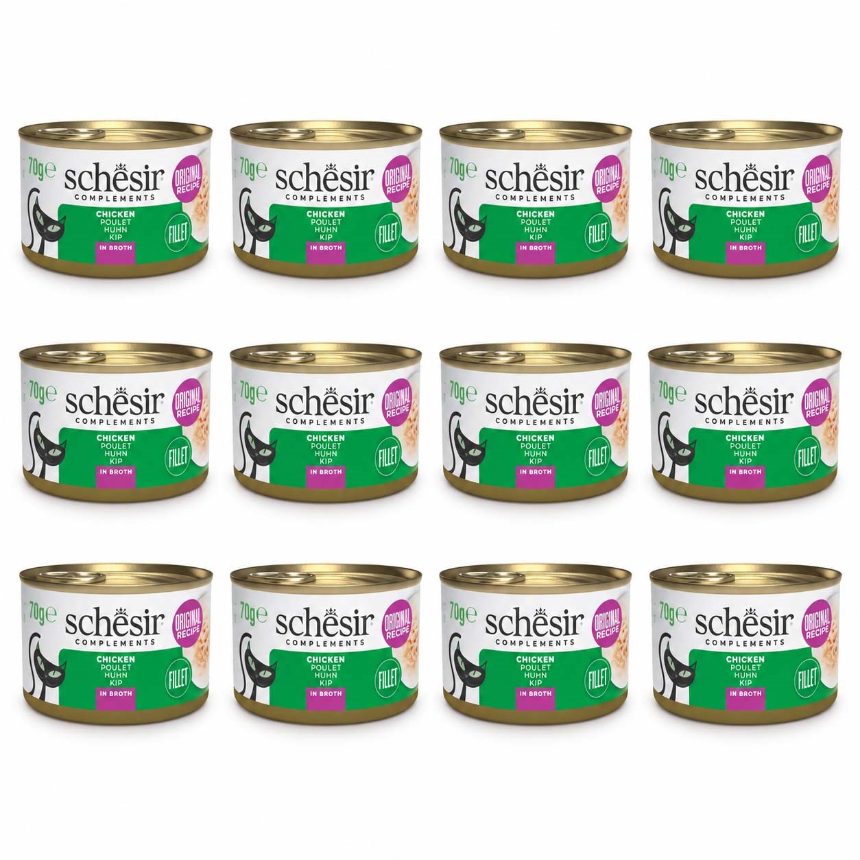 Schesir Tavuk Filetolu Pişirme Suyunda Yetişkin Kedi Konservesi 70 g (12 Adet)
