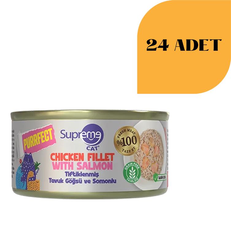 Supreme Cat Purrfect Tiftiklenmiş Tavuk Göğsü Ve Somonlu Konserve Kedi Maması 70 g (24 Adet)